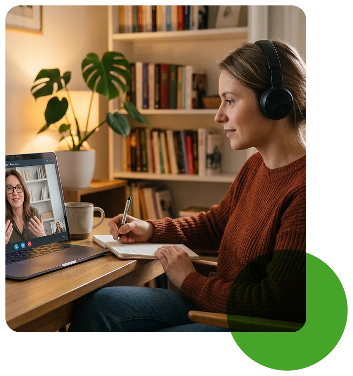 Psychoterapia online - Kobieta rozmawiająca z psychoterapeutką online.